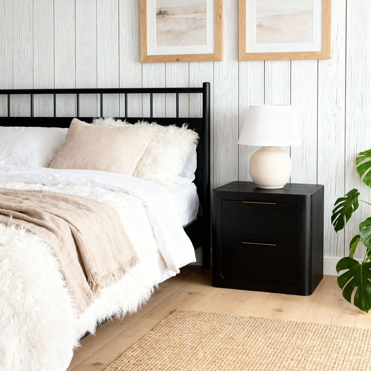 Liverpool Pine 3-Piece Bedroom Set – Queen Bed & 2 Bedside Tables – Black — Liverpool bedside table — lifestyle 3