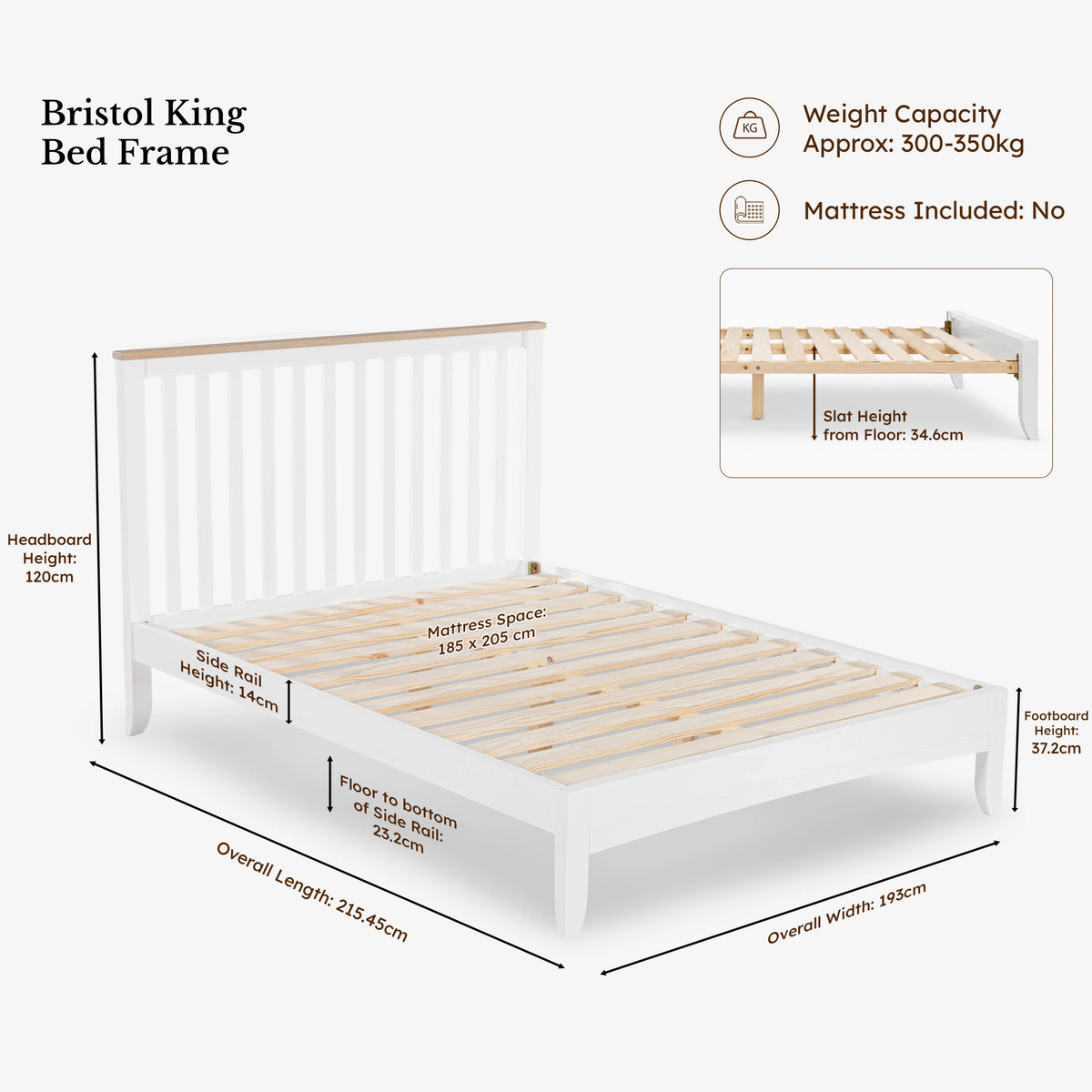 Bristol Pine King Bed Frame dimensions