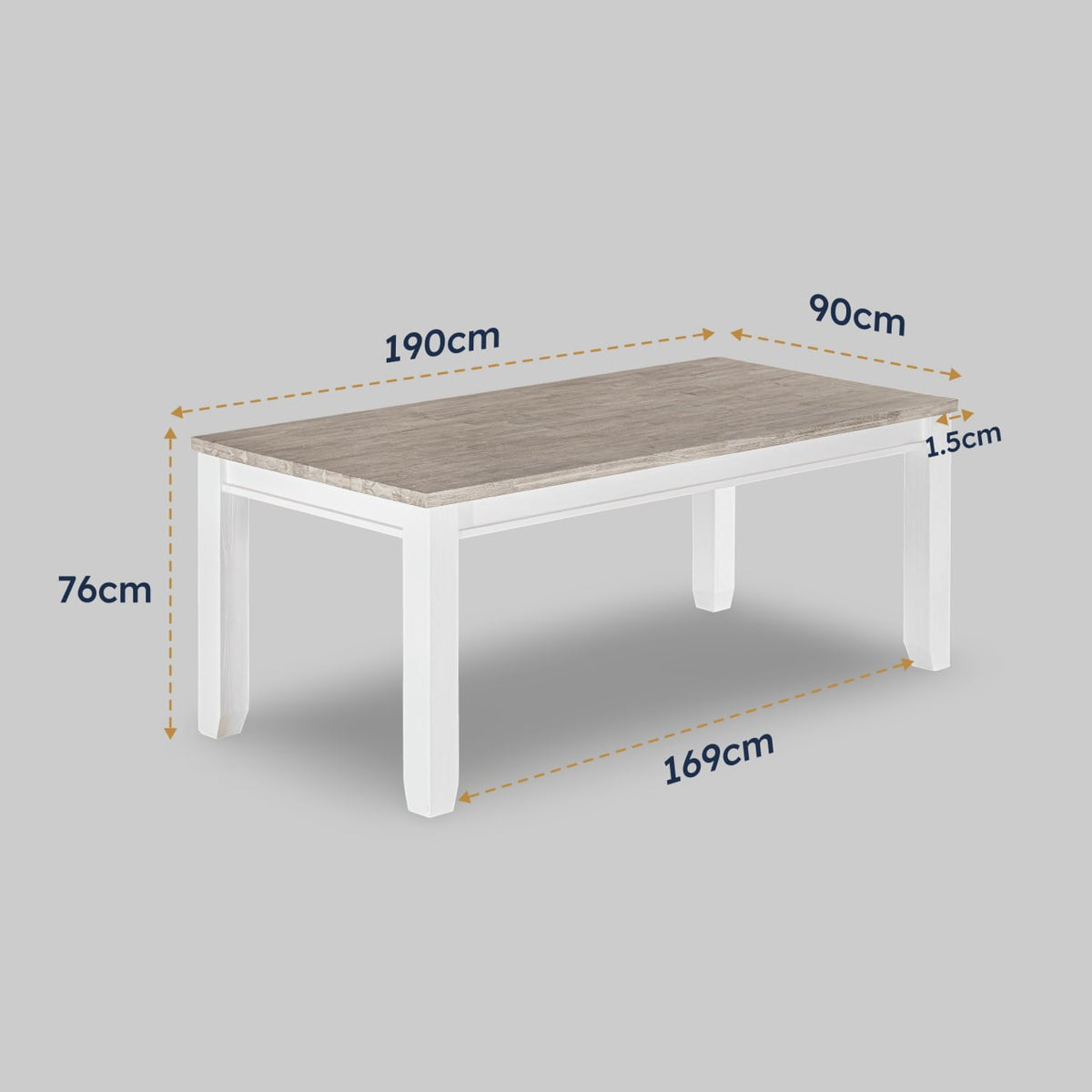 Byron Acacia Dining Table 190cm dimensions