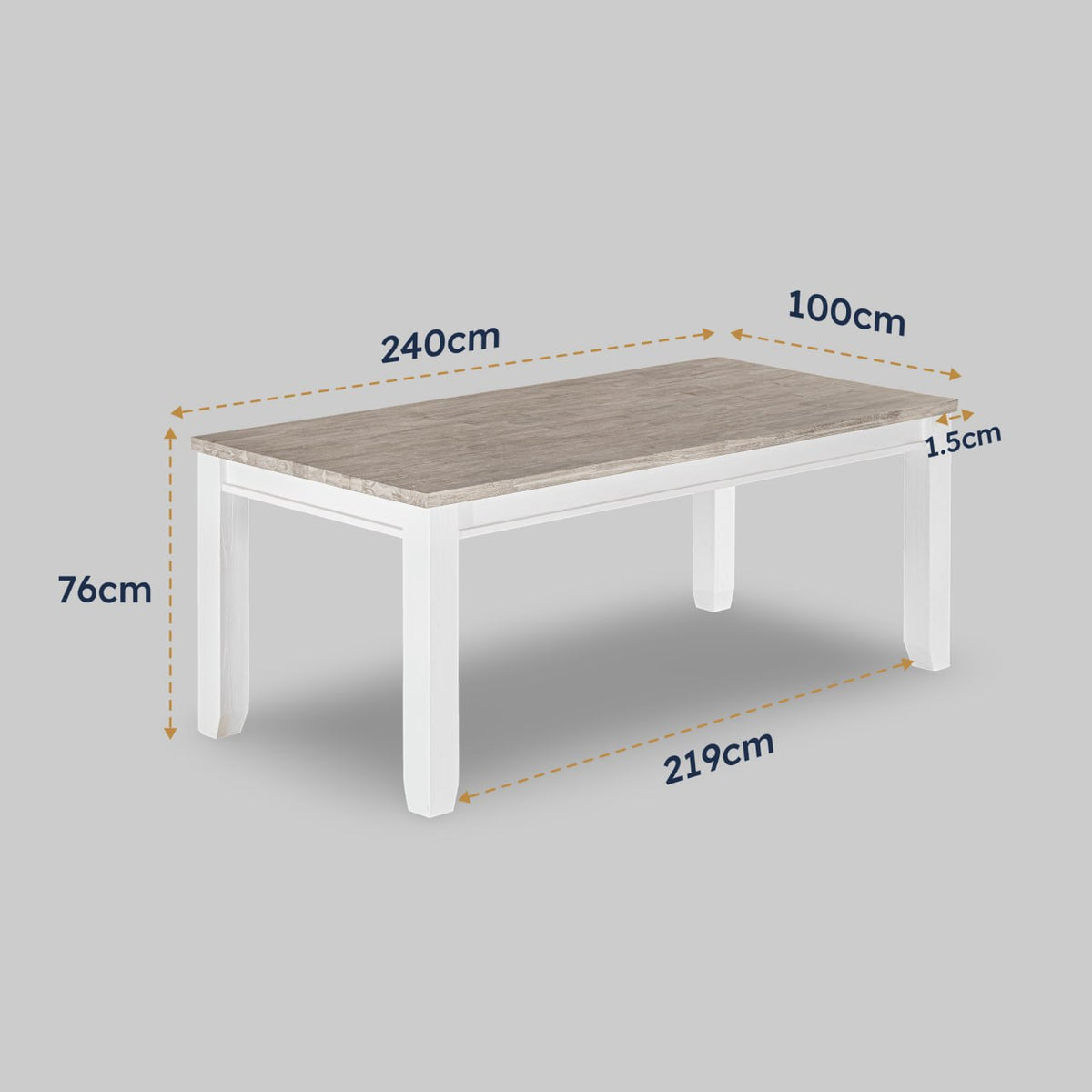 Byron Acacia Dining Table 240cm dimensions