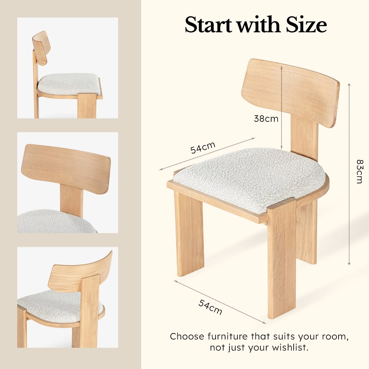 Liverpool Pine Dining Chair Set of 2 - Natural with three angled views alongside