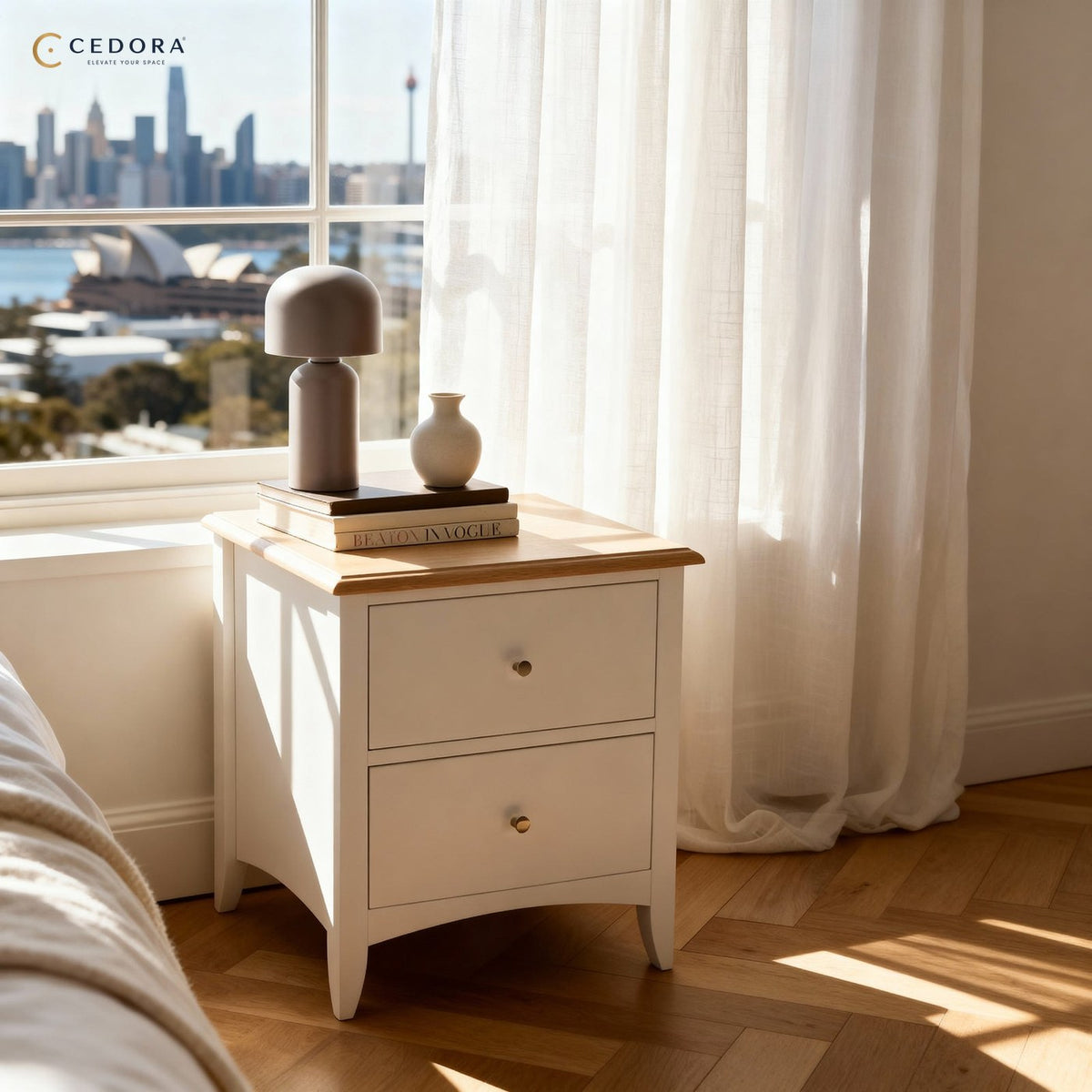 Bristol Pine 3-Piece Bedroom Set – Double Bed & 2 Bedside Tables – White & Natural