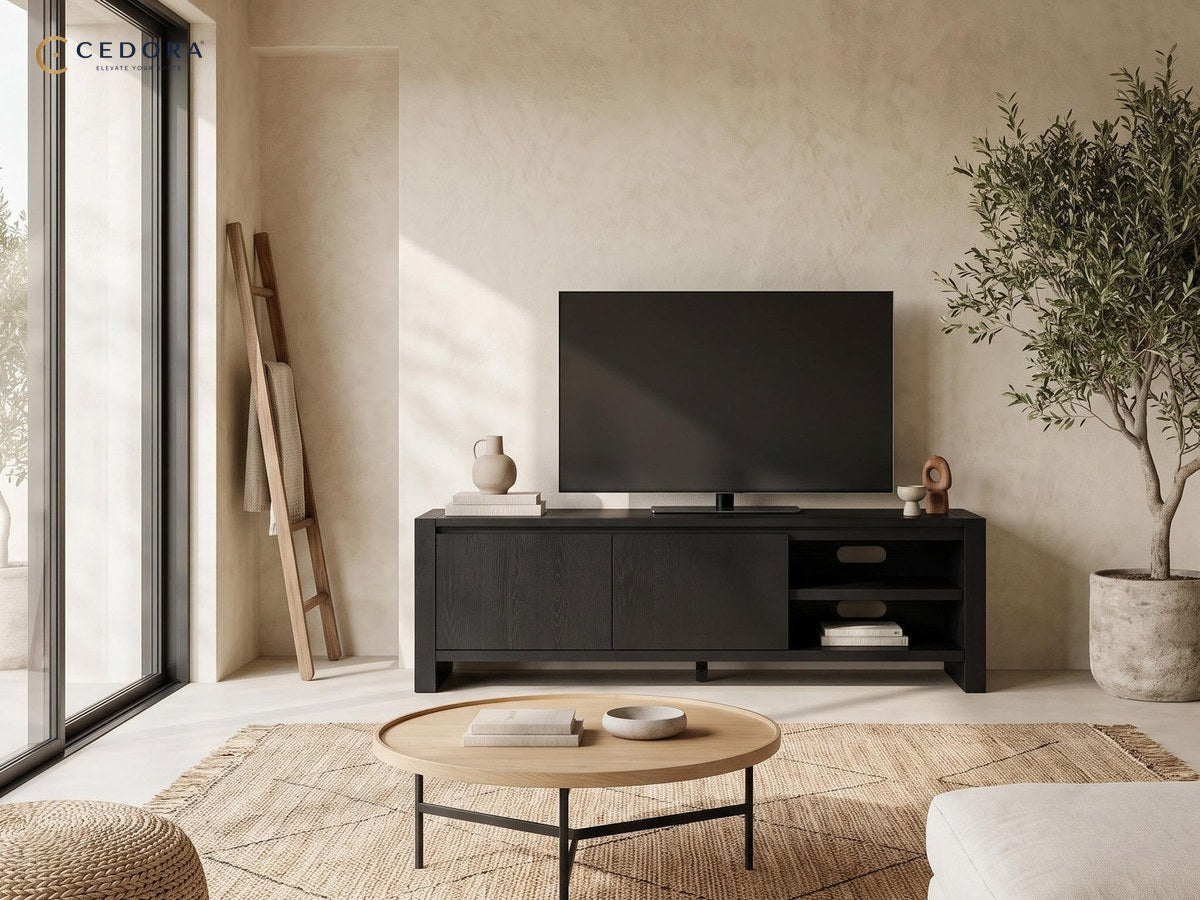 Richmond Set of Pine Coffee Table, End Table & TV Unit - Black