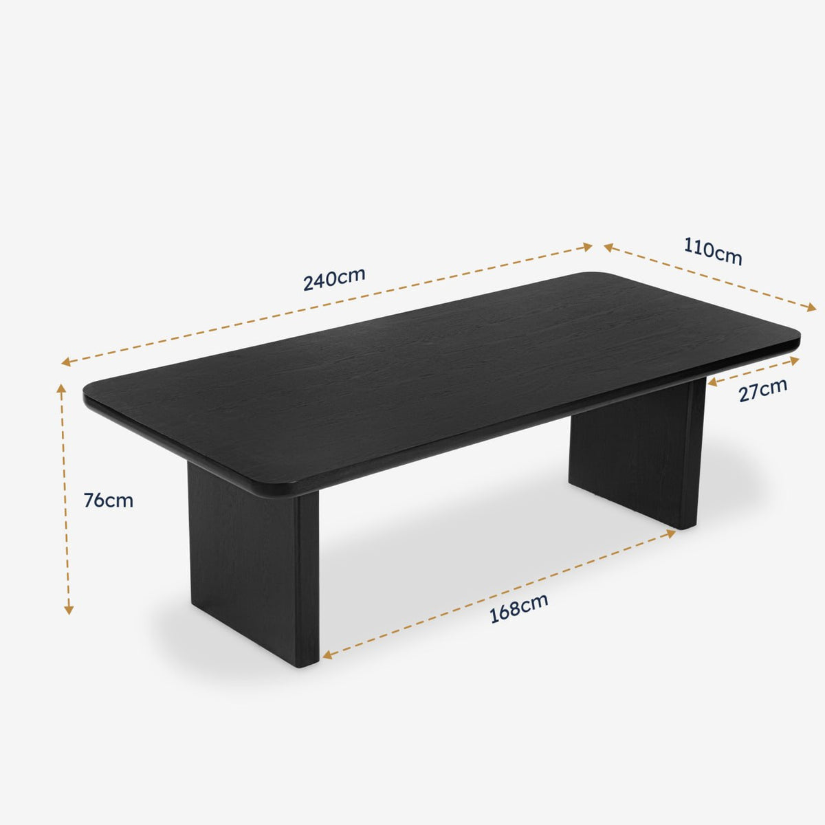 Liverpool Pine Dining Table 240cm - Black dimensions