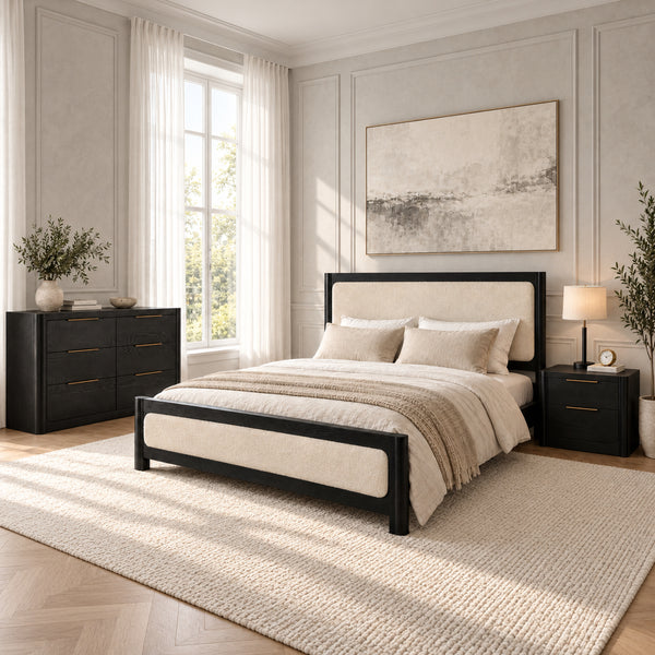 Liverpool Pine 3-Piece Bedroom Set – King Bed, Bedside & 6-Drawer Chest – Black — approved background scene