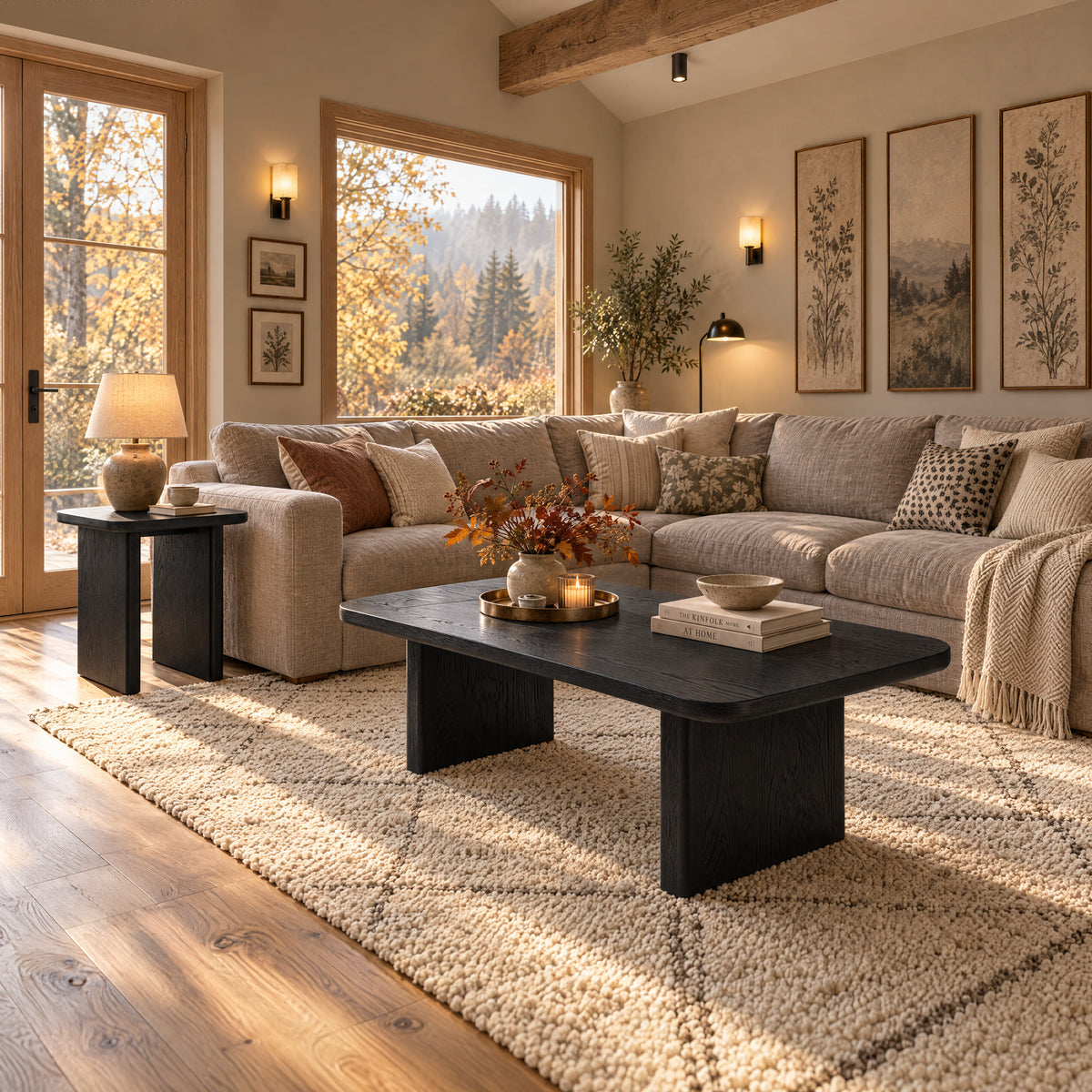 Liverpool Set of Pine Coffee Table & End Table - Black – lifestyle scene 2