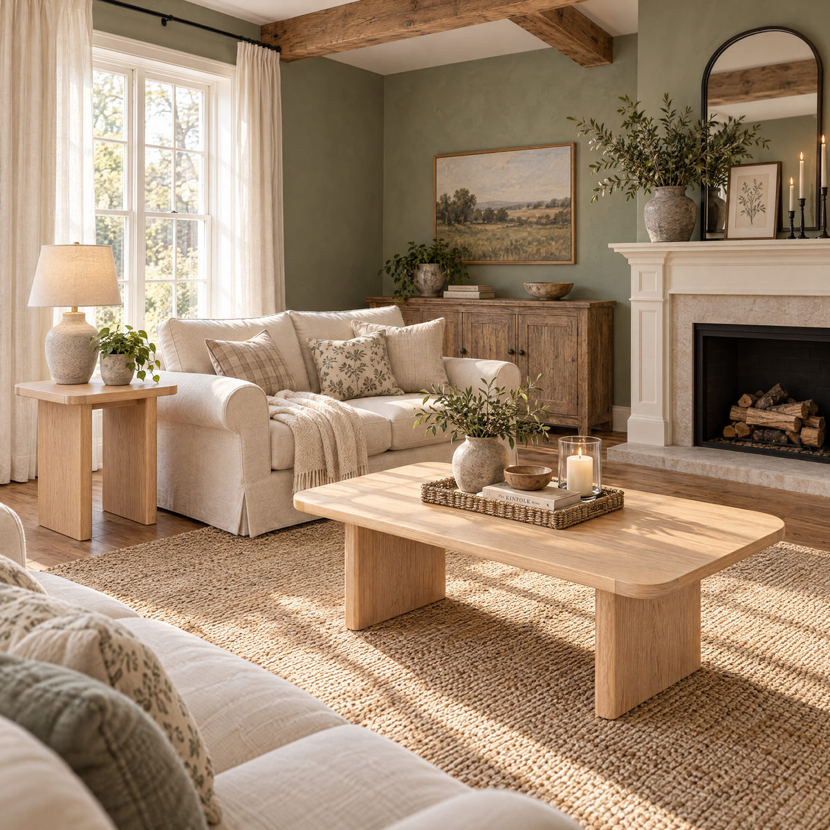 Liverpool Set of Pine Coffee Table & End Table - Natural – lifestyle scene 3