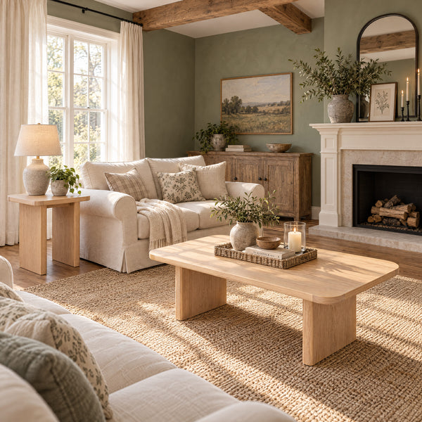 Liverpool Set of Pine Coffee Table & End Table - Natural – lifestyle scene 3