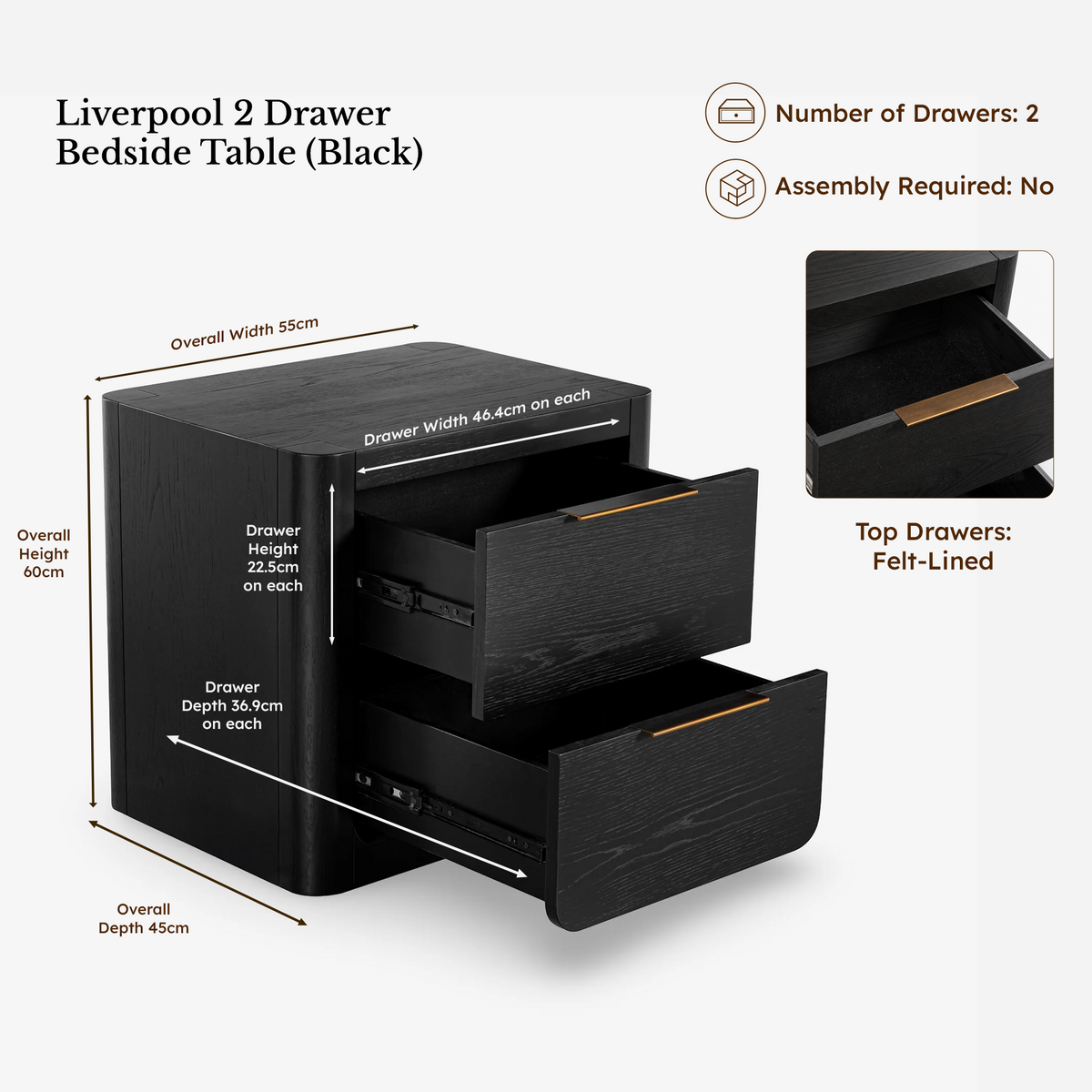 Liverpool Pine 3-Piece Bedroom Set – Queen Bed & 2 Bedside Tables – Black — Liverpool bedside table — dimensions 4