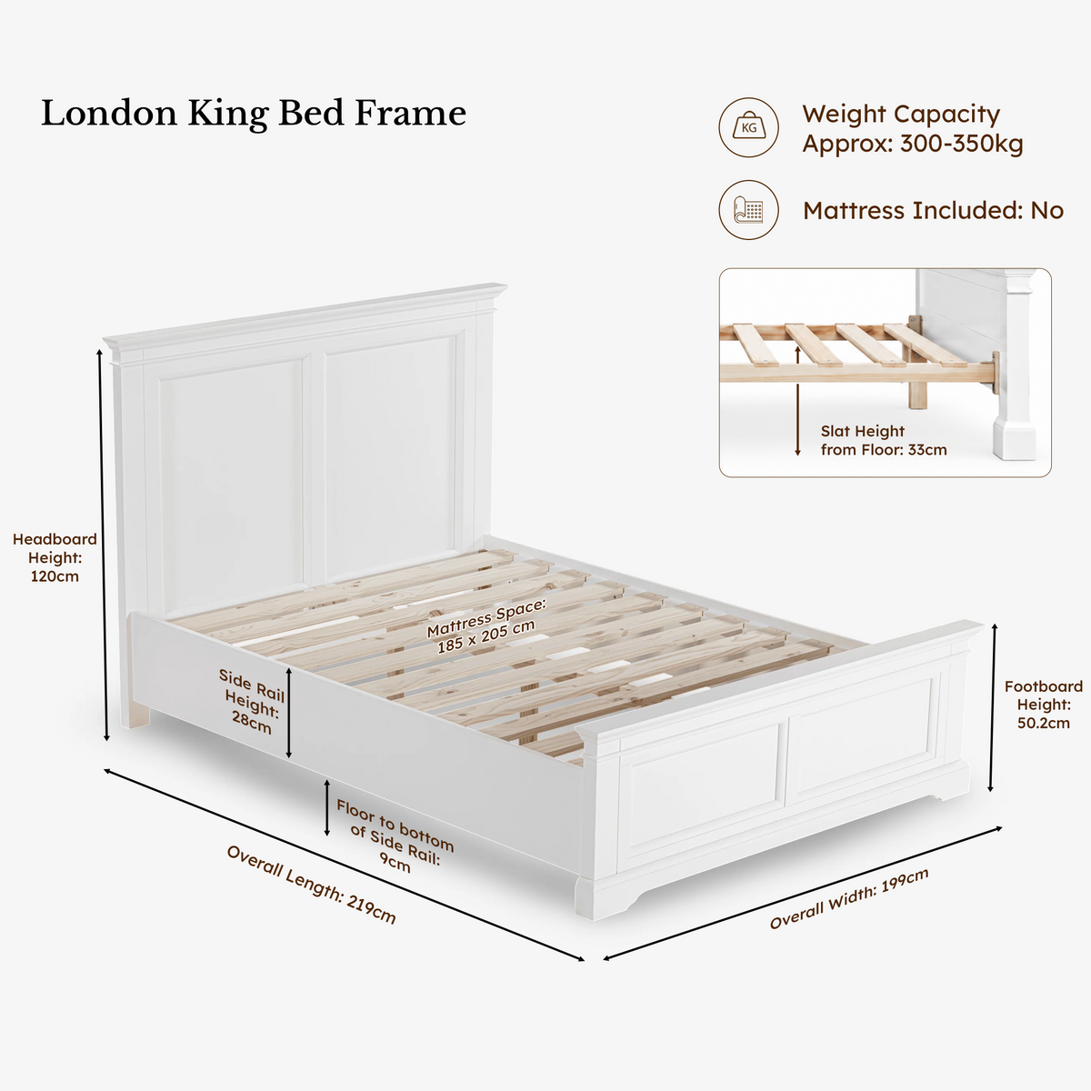 London Pine King Bed Frame dimensions