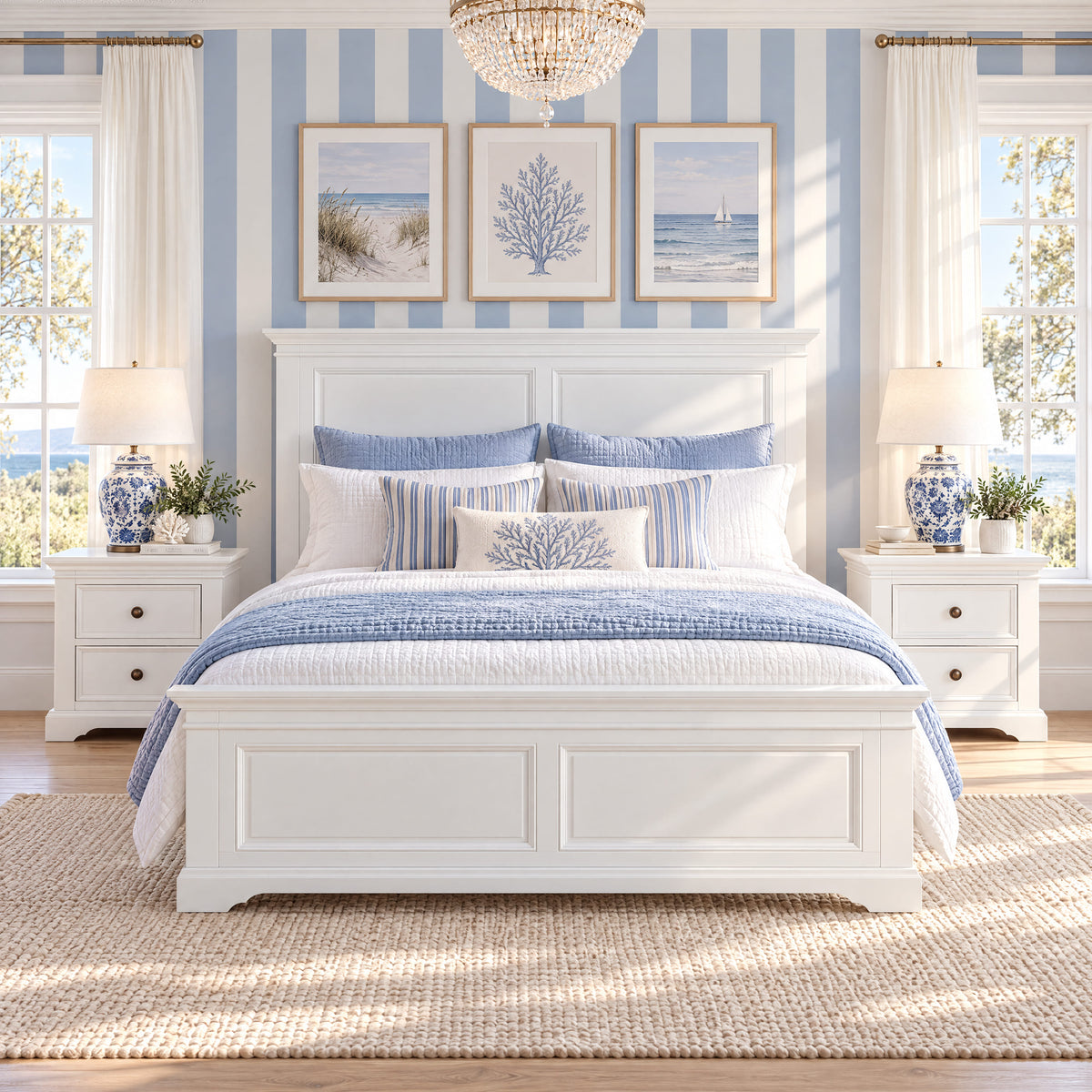 London white bed frame with two bedside tables – lifestyle scene 1