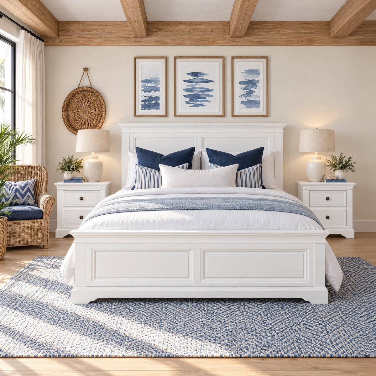 London white bed frame with two bedside tables – lifestyle scene 2