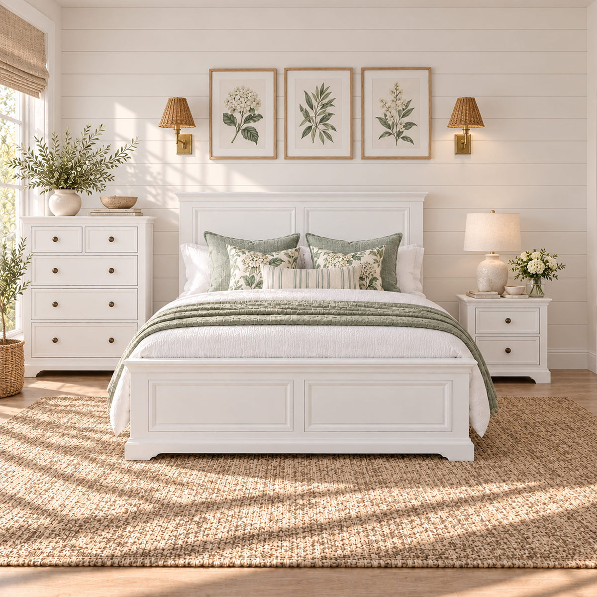 London white bed frame with one bedside table and tallboy – lifestyle scene 5