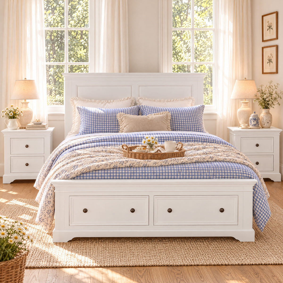 London white storage bed with two bedside tables – lifestyle scene 1