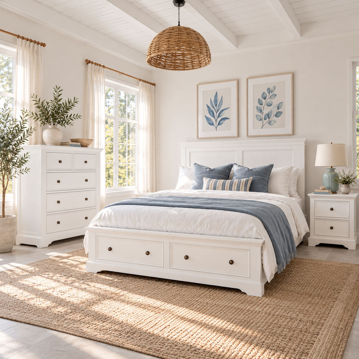 London white storage bed with one bedside table and tallboy – lifestyle scene 6