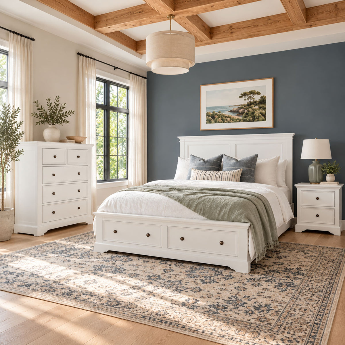 London white storage bed with one bedside table and tallboy – lifestyle scene 3