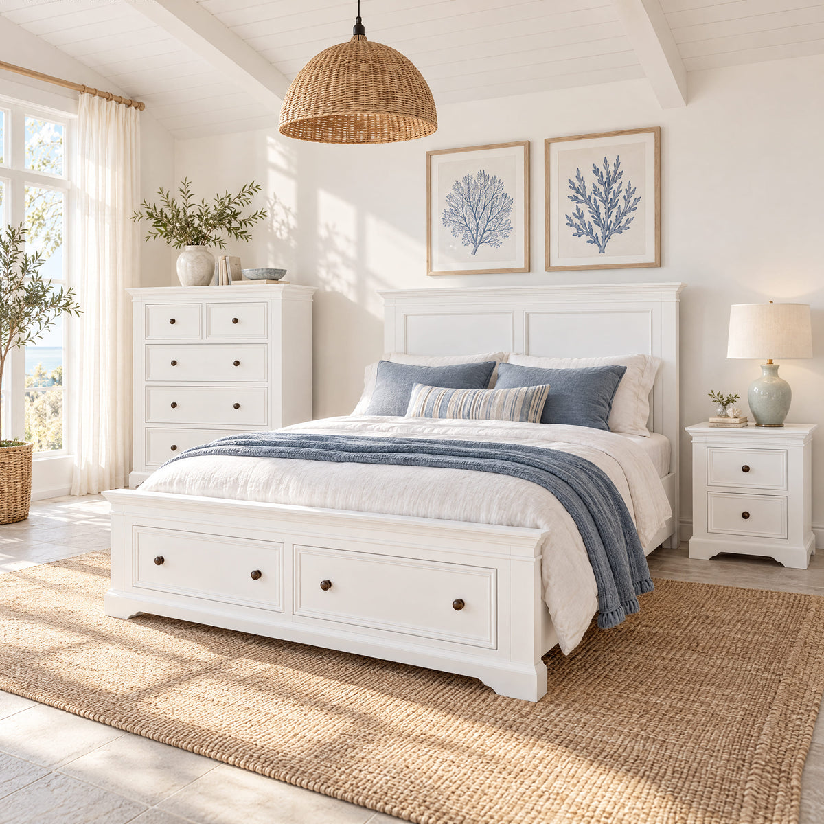 London white storage bed with one bedside table and tallboy – lifestyle scene 4