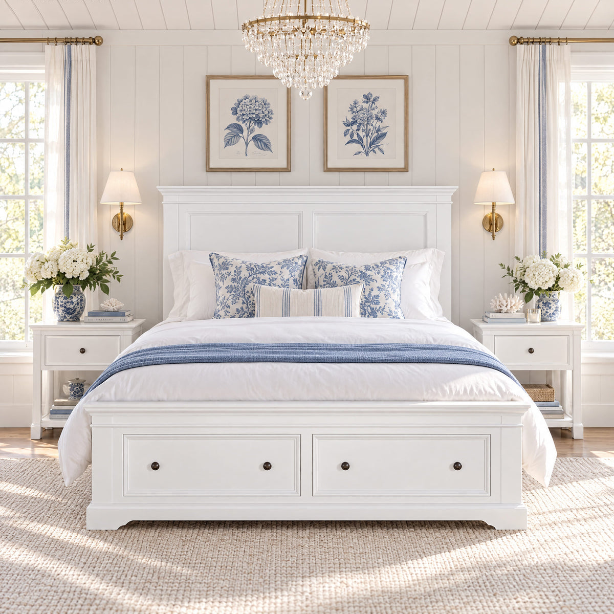 London Pine storage bed in white — shared-design lifestyle 1