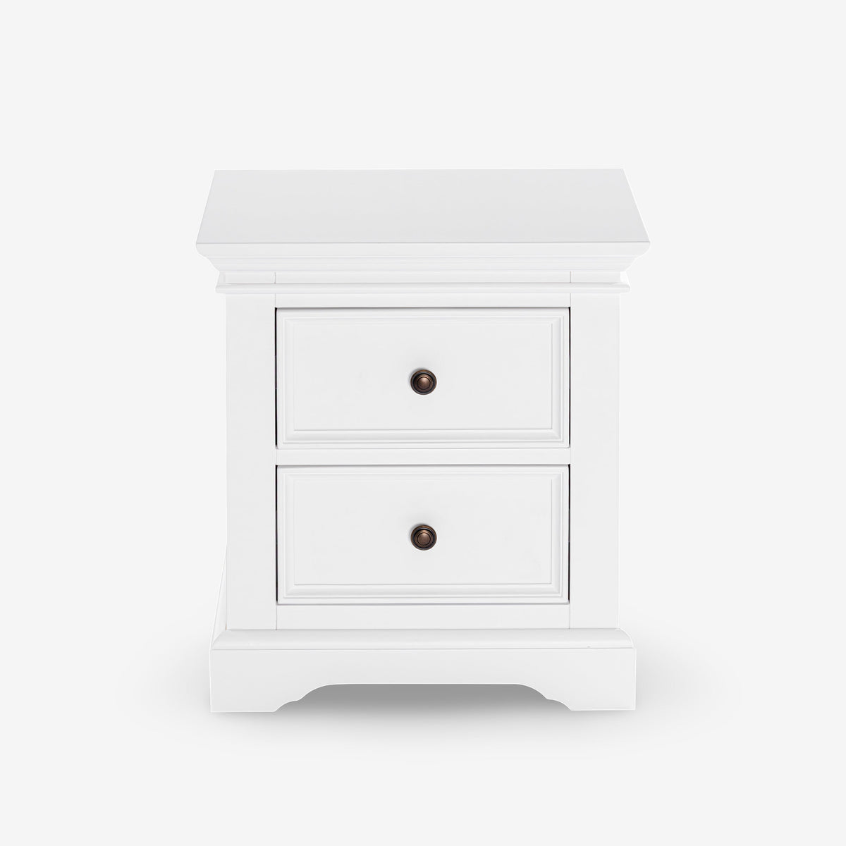 London Pine 2 Drawer Bedside Table in white — front view