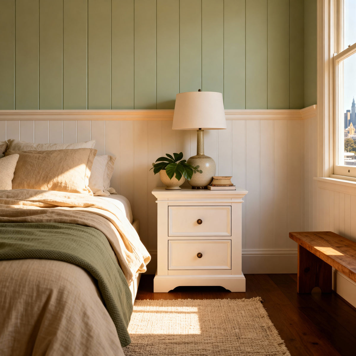 London Pine 2 Drawer Bedside Table in white — lifestyle scene 2