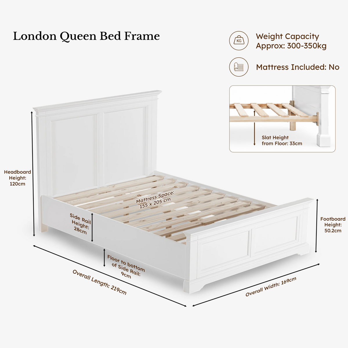 London Pine Queen Bed Frame dimensions