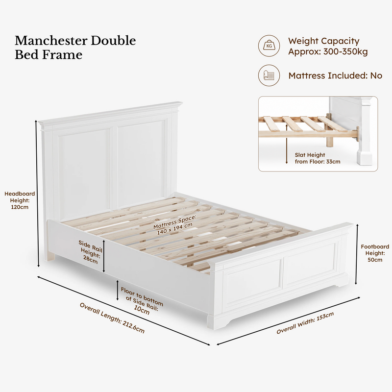 Manchester Pine Double Bed Frame dimensions