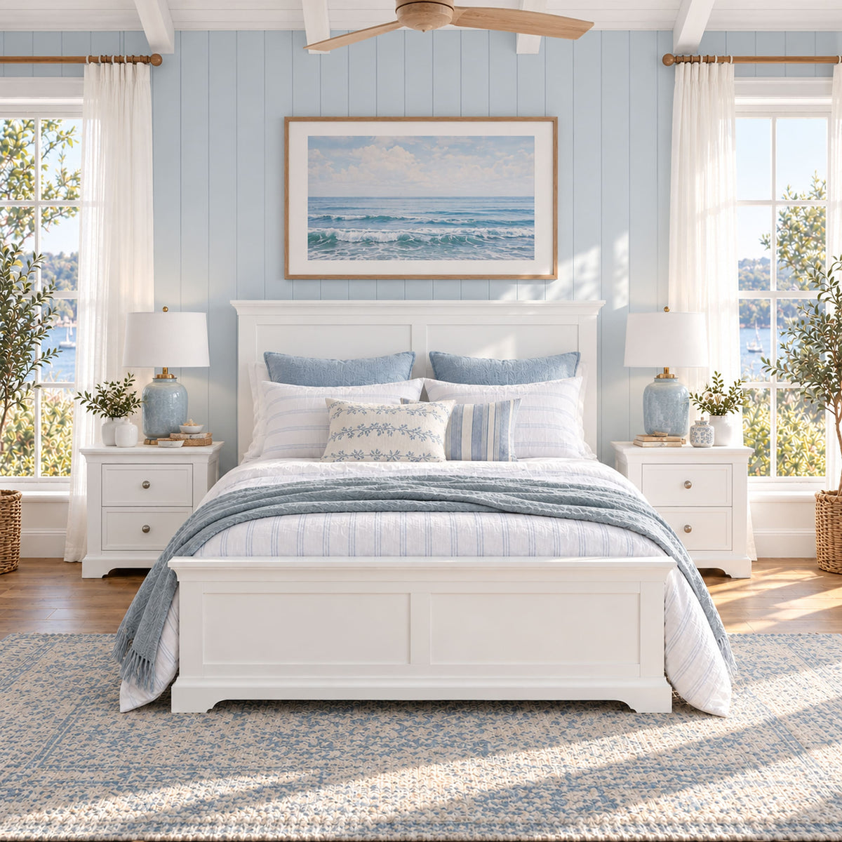 Manchester white bed frame with two bedside tables – lifestyle scene 5
