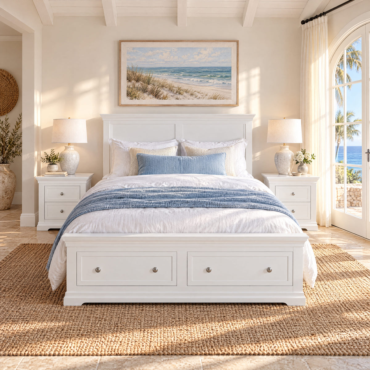 Manchester white storage bed with two bedside tables – lifestyle scene 4