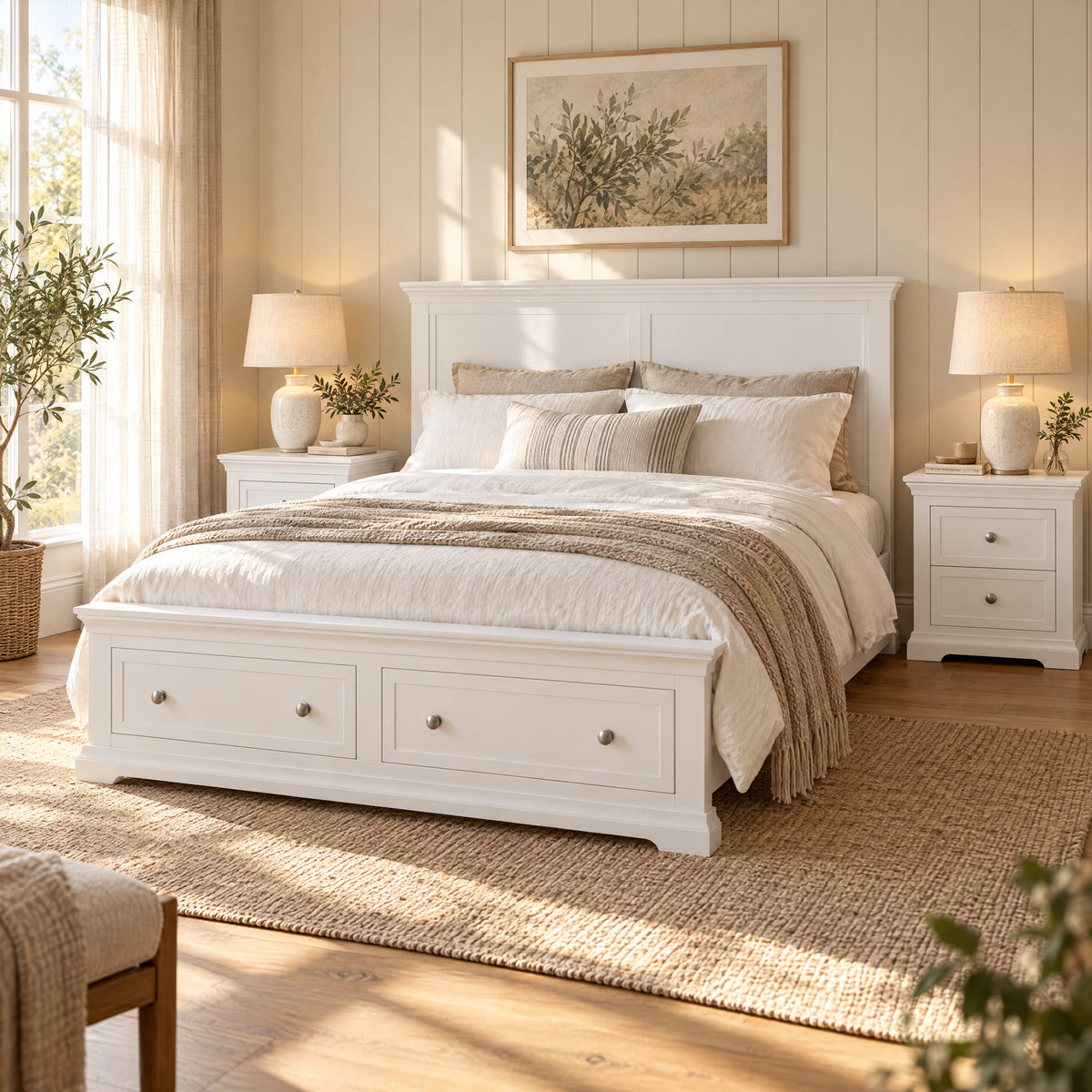 Manchester white storage bed with two bedside tables – lifestyle scene 3