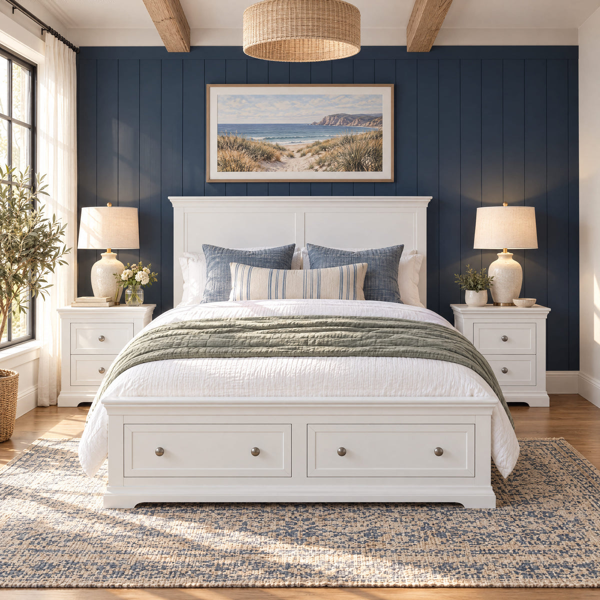 Manchester white storage bed with two bedside tables – lifestyle scene 5