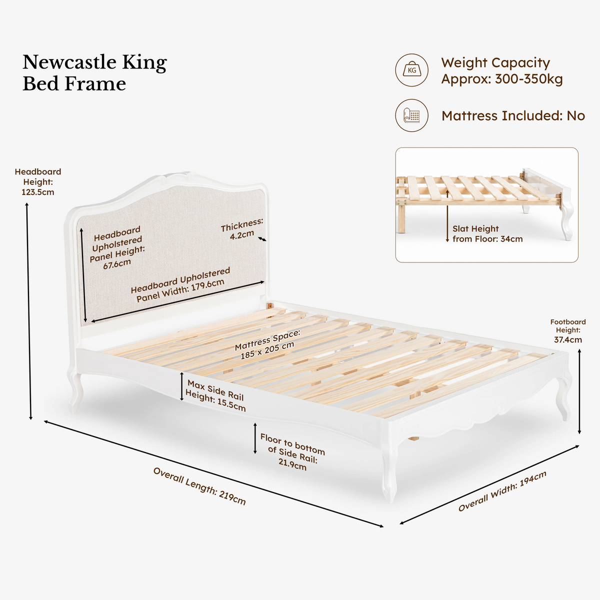 Newcastle Acacia King Bed Frame dimensions