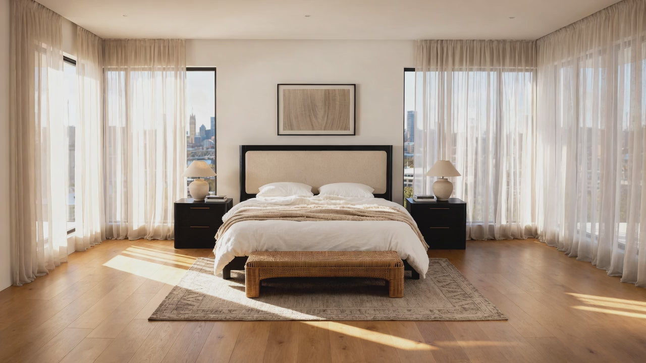 Load video: Liverpool Pine Queen Bed Frame - Black