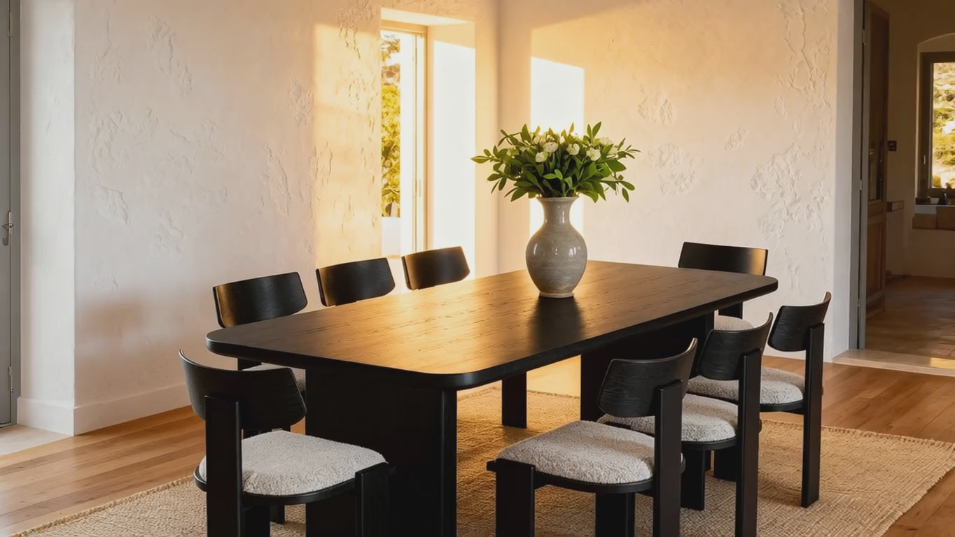 Load video: Liverpool Pine Dining Table 190cm with 6 Chairs - Black