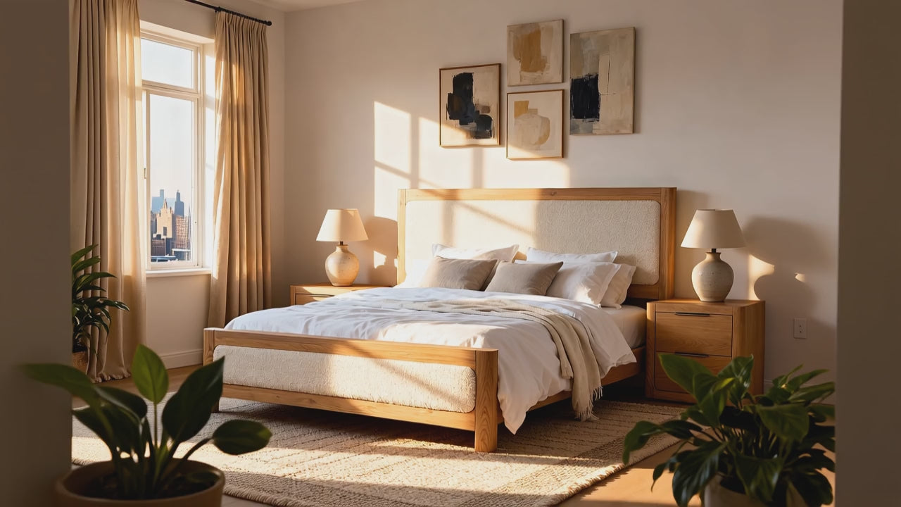 Load video: Liverpool Pine King Bed Frame - Natural