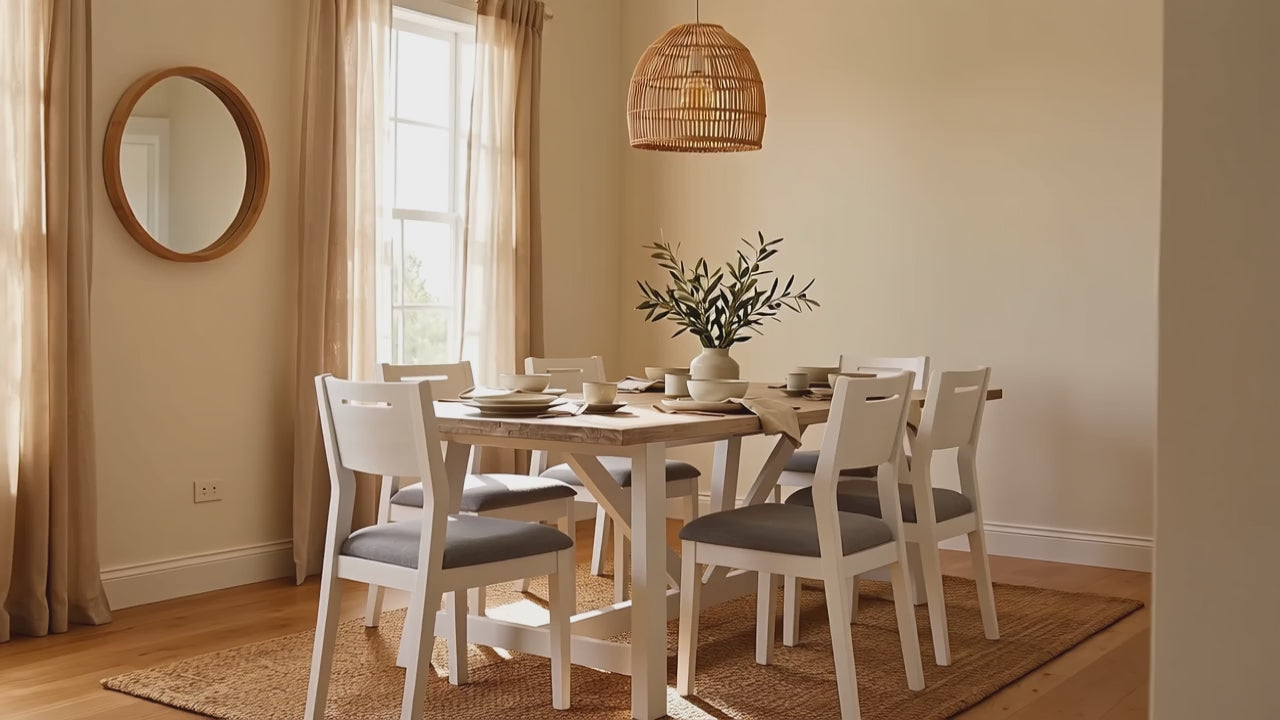 Load video: Oxford Acacia Dining Table 190cm with 6 Chairs