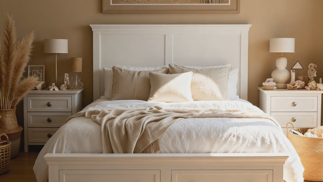 Load video: Manchester Pine King Bed Frame with 2 Drawers