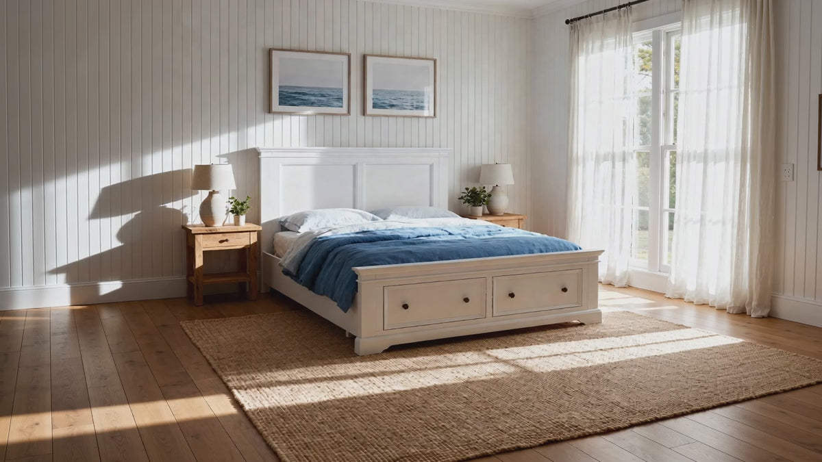Load video: London Pine King Bed Frame with 2 Drawers