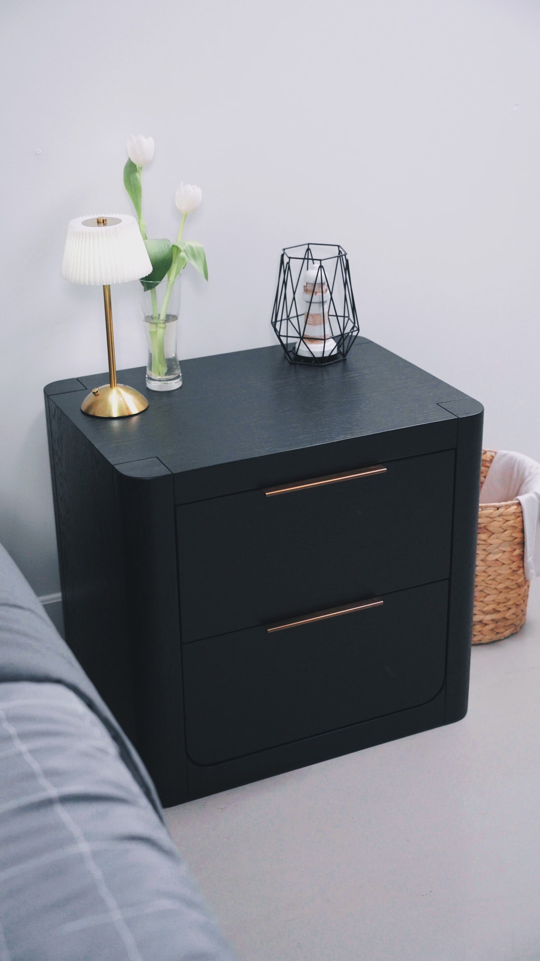 Load video: Liverpool Pine 2 Drawer Bedside Table - Black