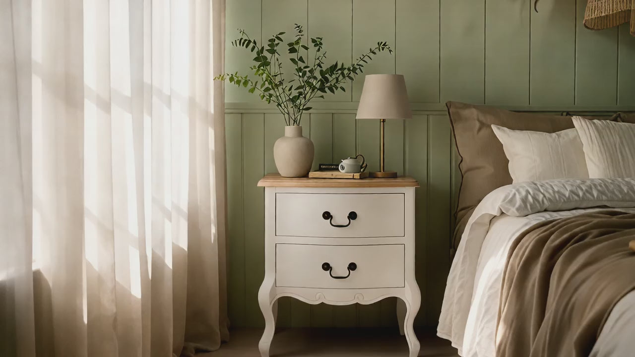 Load video: Newcastle Acacia 2 Drawer Bedside Table