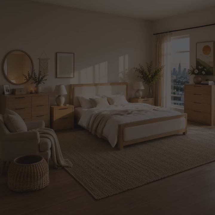 Load video: Liverpool Pine Double Bed Frame - Natural