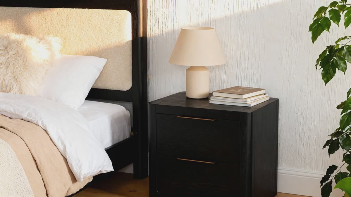 Load video: Liverpool Pine 2 Drawer Bedside Table - Black