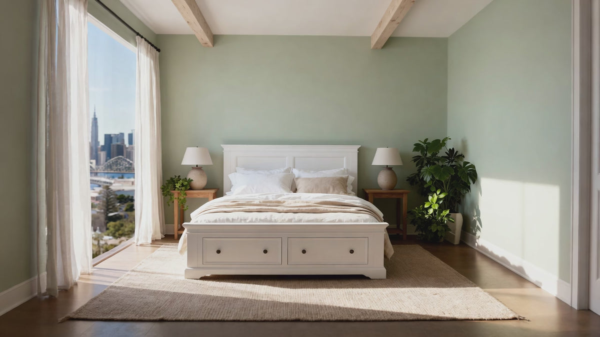 Load video: London Pine Queen Bed Frame with 2 Drawers