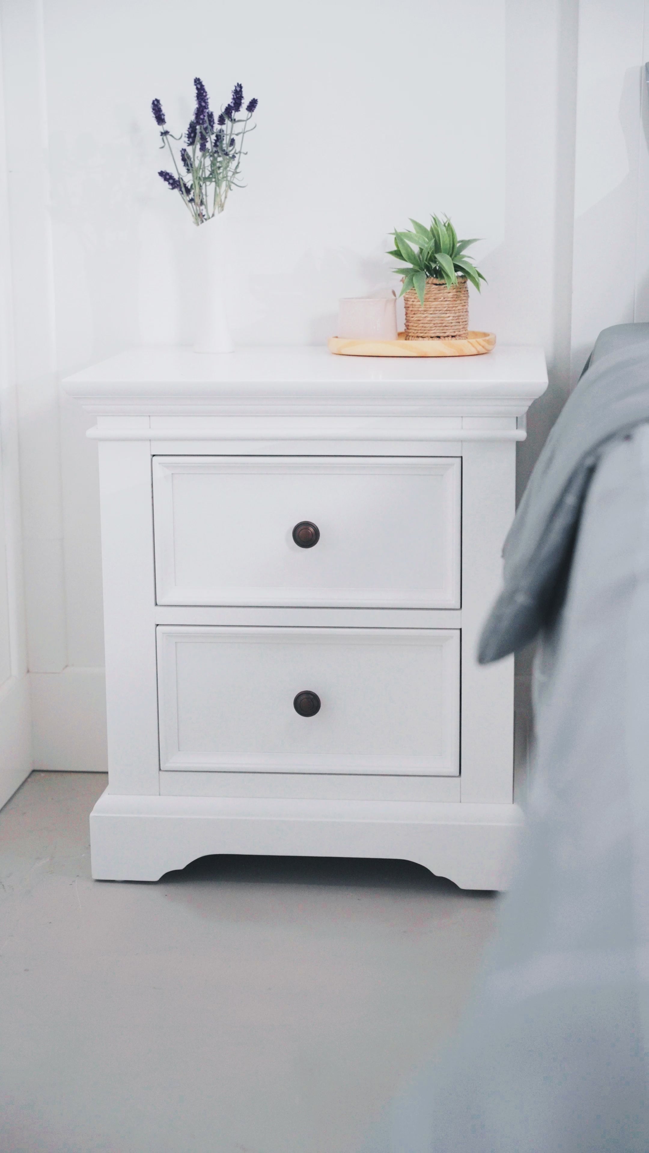 Load video: London Pine 2 Drawer Bedside Table