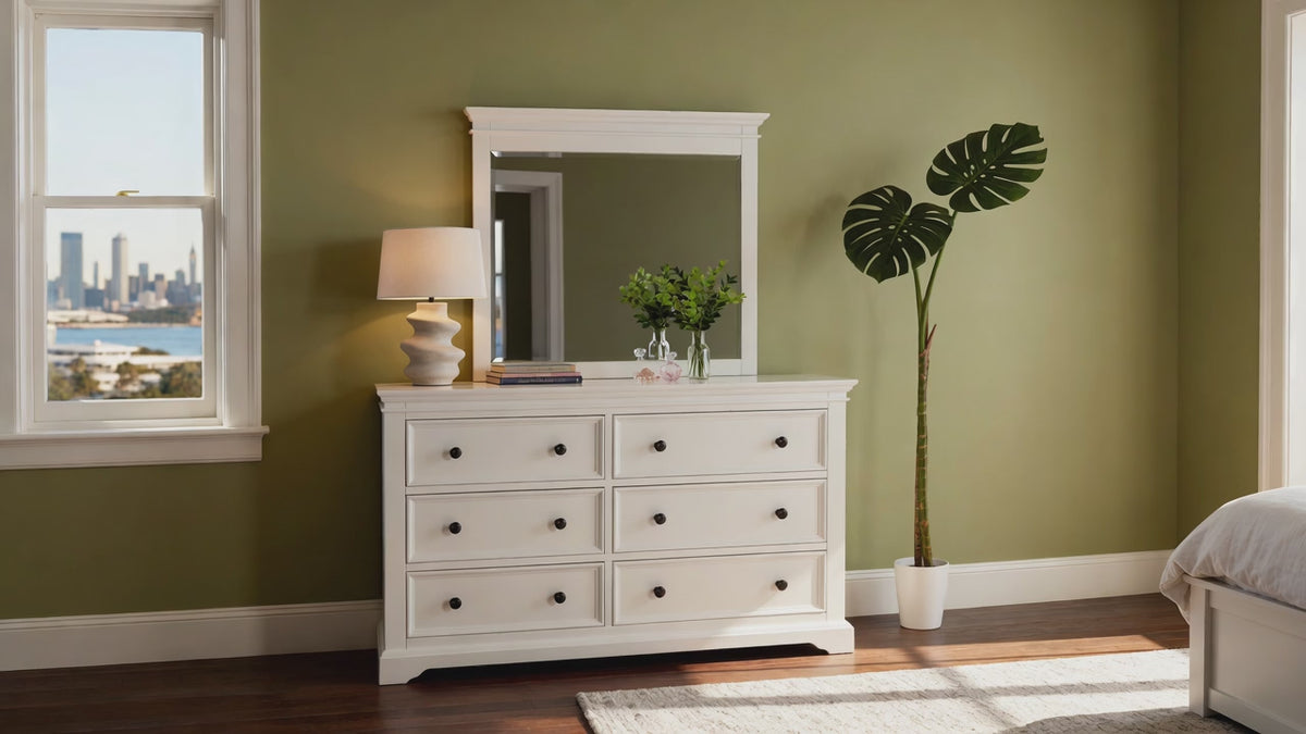 Load video: London Pine 6 Drawer Chest with Mirror