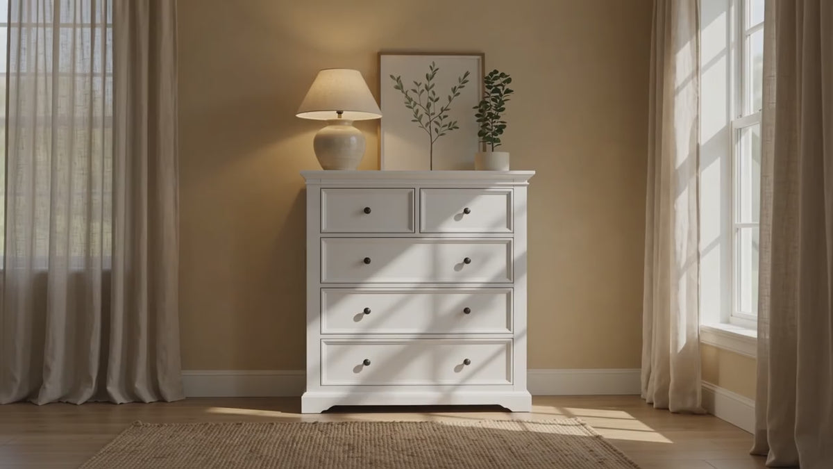 Load video: London Pine 5 Drawer Tallboy