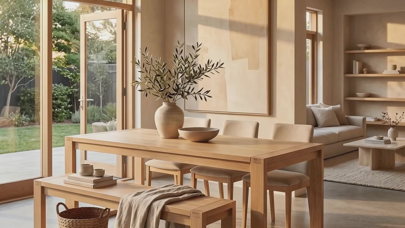 Load video: Richmond Pine Dining Table 240cm - Natural