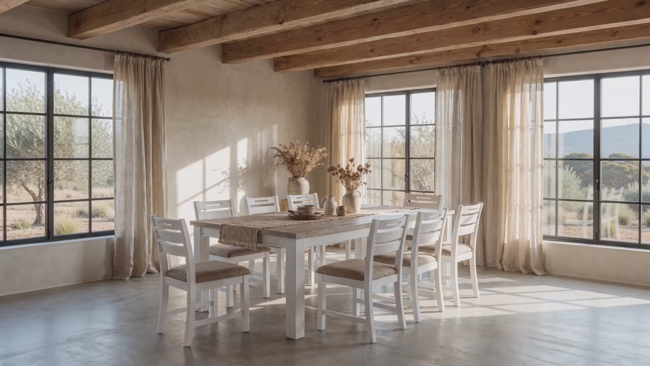 Load video: Byron Acacia Dining Table 240cm with 8 Chairs
