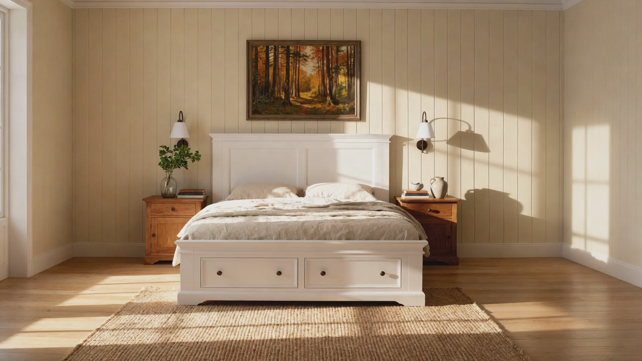Load video: London Pine Double Bed Frame with 2 Drawers