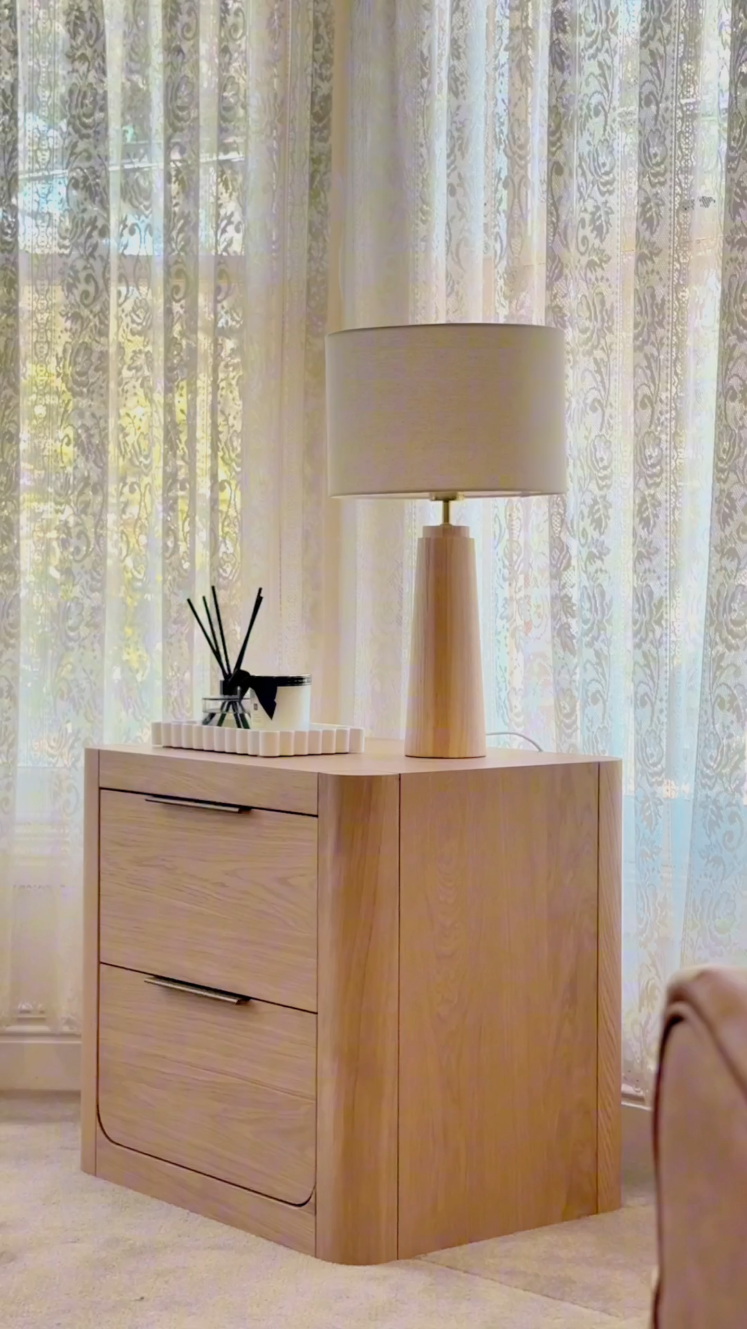 Load video: Liverpool Pine 2 Drawer Bedside Table - Natural