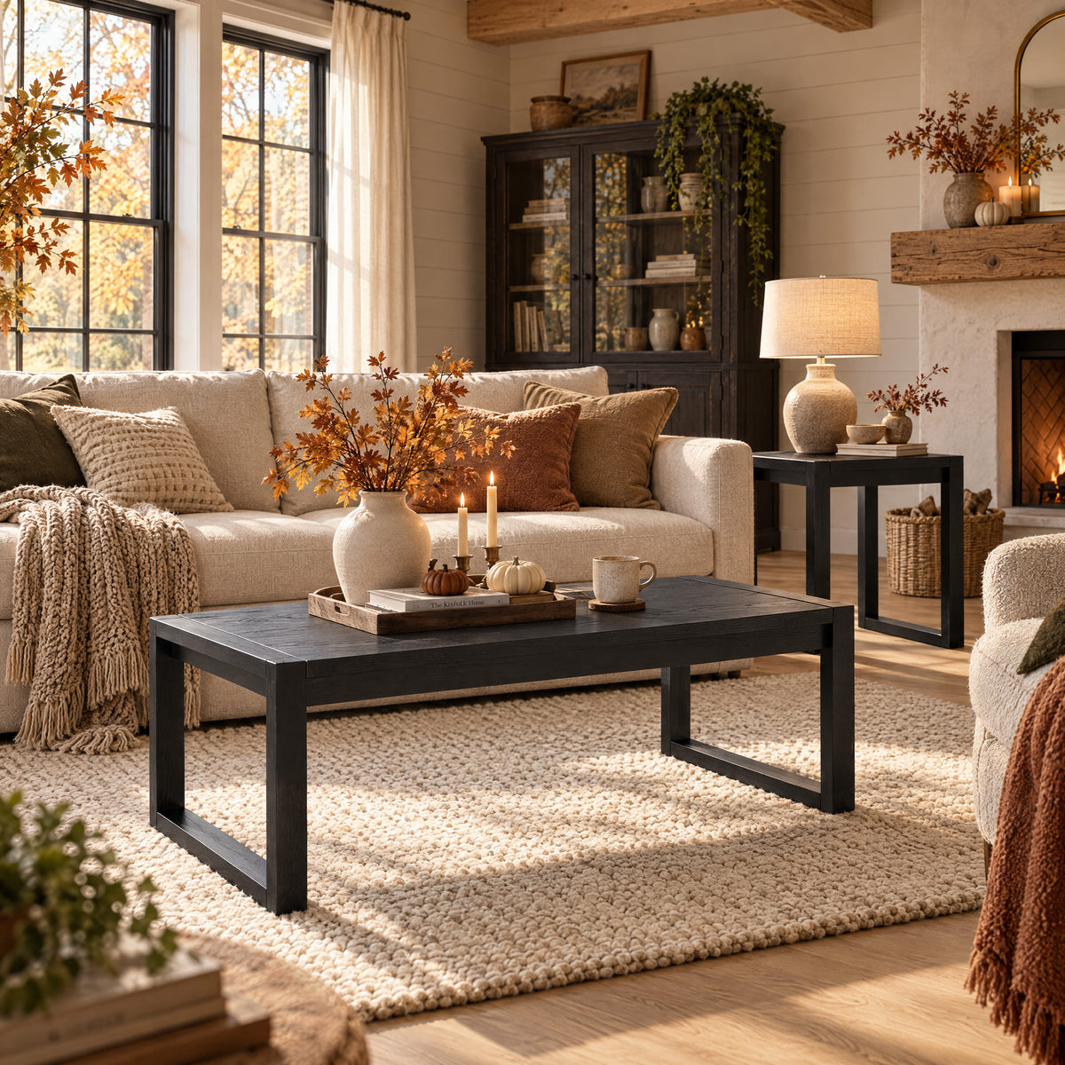 Richmond Set of Pine Coffee Table & End Table - Black – lifestyle scene 2
